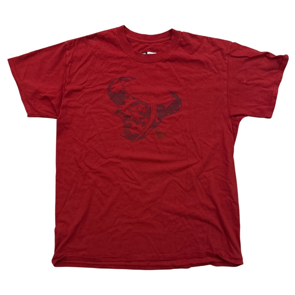 NFL Team Apparel Houston Texans T-Shirt Mens Large Red Graphic Bull Logo Tee